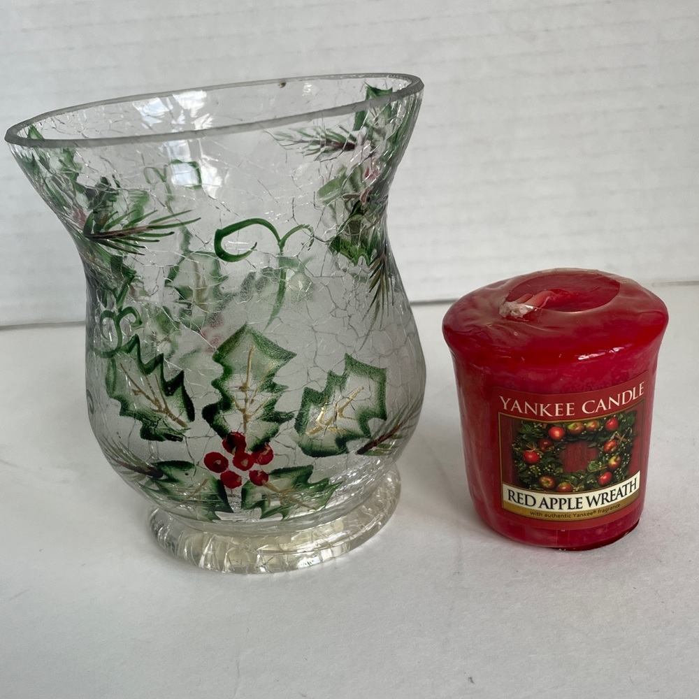 YANKEE CANDLE Holly crackle Glass Votive Holder candle